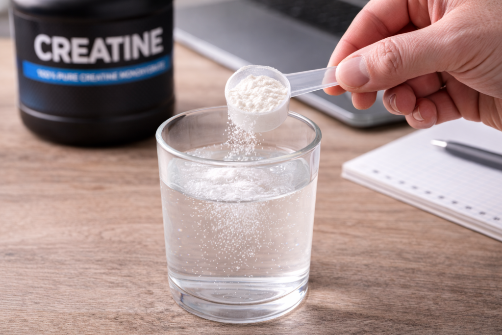 Kreatin Pulver in Wasser mischen